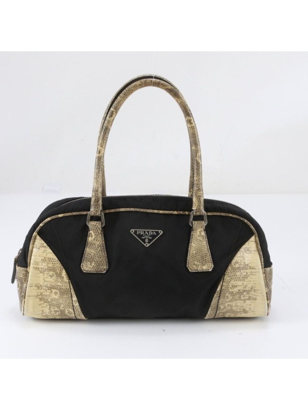 Prada Tessuto Nylon Python Embossed Triangle Handbag Tote